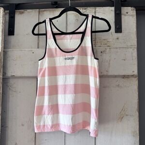 Hurley Tank Top Pink White Striped‎ W Logo Women's Size XS EUC